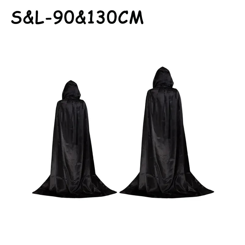 Halloween Party Cloak Cosplay Dress up Costume Kids Death Cosplay Costumes Black Hooded Cloak Scary Witch Devil Role Play