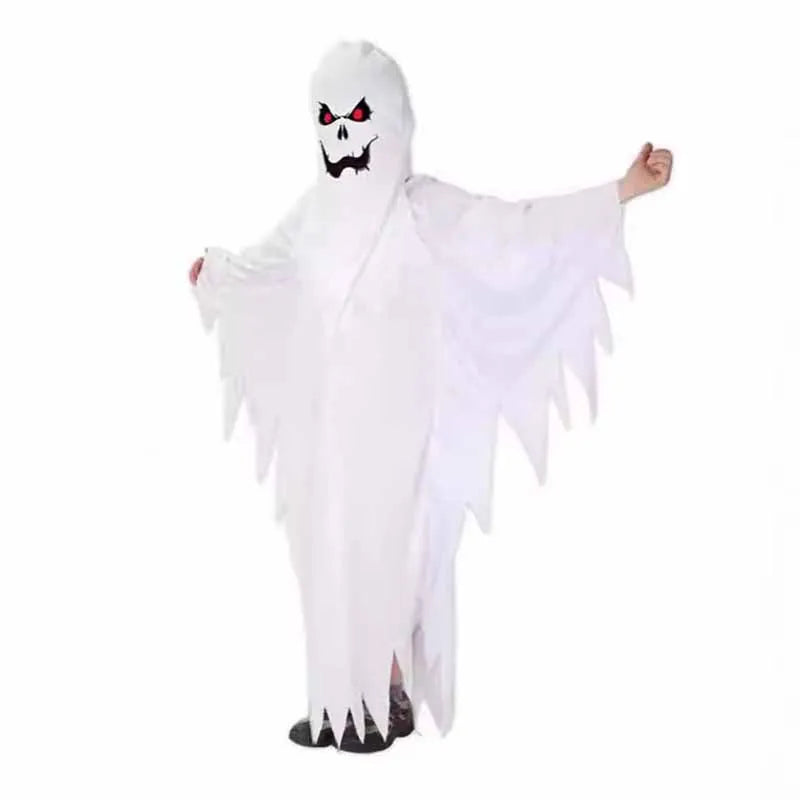 Child Boy Girl Scary White Ghost Halloween Cloak Kids Party Fancy Dress Horror Cape Cosplay Costume Masquerade Carnival Cloak