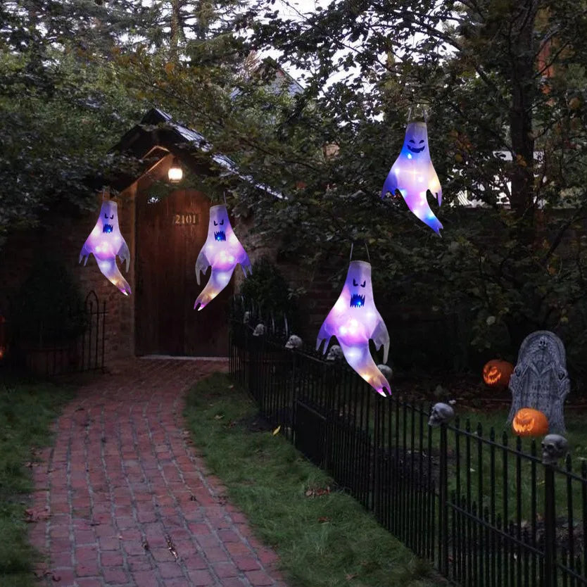 Halloween LED Large Outdoor Hanging Ghost Lights Halloween Party Decoration DIY Emoticons  Glow Ghost Lights Horror Props Bar