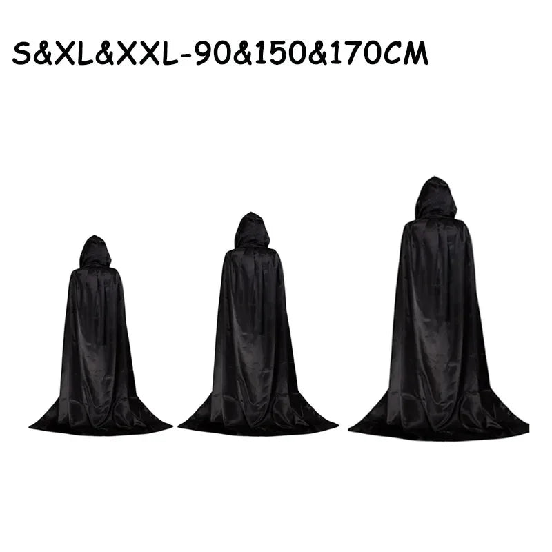Halloween Party Cloak Cosplay Dress up Costume Kids Death Cosplay Costumes Black Hooded Cloak Scary Witch Devil Role Play