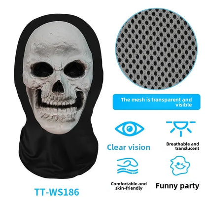 Digital Print Halloween Skeleton Death God Mask Scary Terror Prank Face Covering Mask Home Decoration Party Accessory