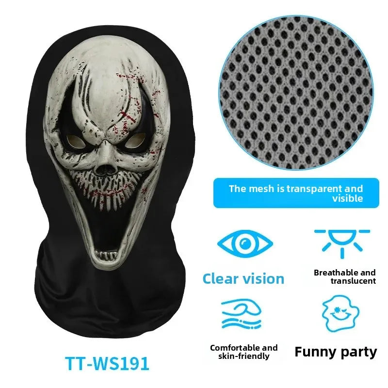 Digital Print Halloween Skeleton Death God Mask Scary Terror Prank Face Covering Mask Home Decoration Party Accessory