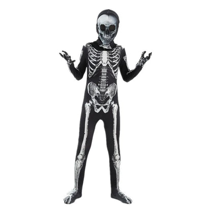 Scary Halloween Horror Kid Skeleton Costume Black Hooded Grim Reaper Dress Up Boy Ghostbusters Costume Mardi Gras Party Costume