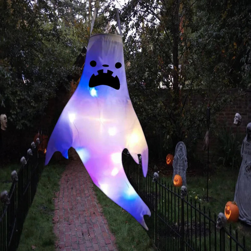 Halloween LED Large Outdoor Hanging Ghost Lights Halloween Party Decoration DIY Emoticons  Glow Ghost Lights Horror Props Bar