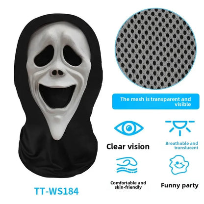 Digital Print Halloween Skeleton Death God Mask Scary Terror Prank Face Covering Mask Home Decoration Party Accessory