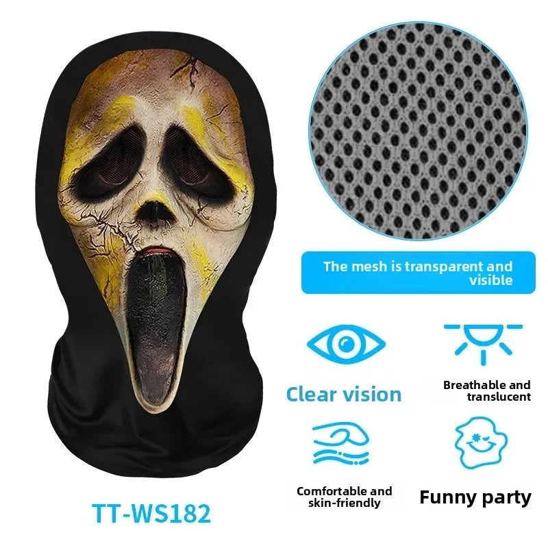 Digital Print Halloween Skeleton Death God Mask Scary Terror Prank Face Covering Mask Home Decoration Party Accessory