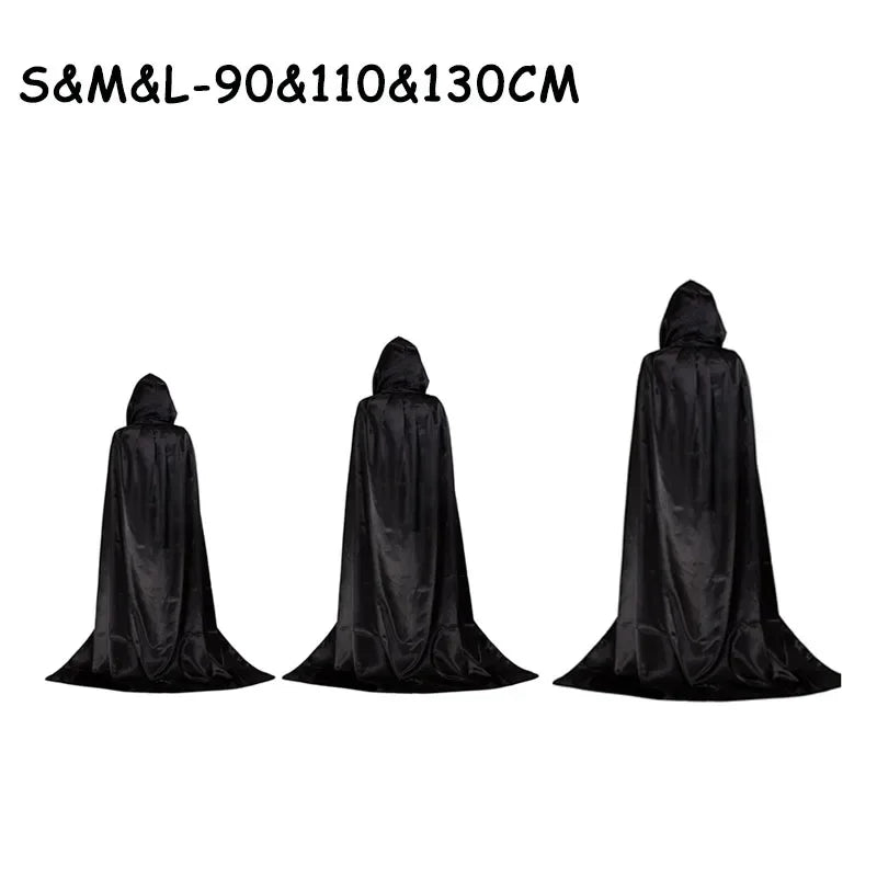 Halloween Party Cloak Cosplay Dress up Costume Kids Death Cosplay Costumes Black Hooded Cloak Scary Witch Devil Role Play