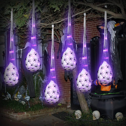 Halloween Hanging Spider Egg Sacs with Lights, Realistic Spiders Haunted House Props for Indoor Outdoor Halloween Party Decor