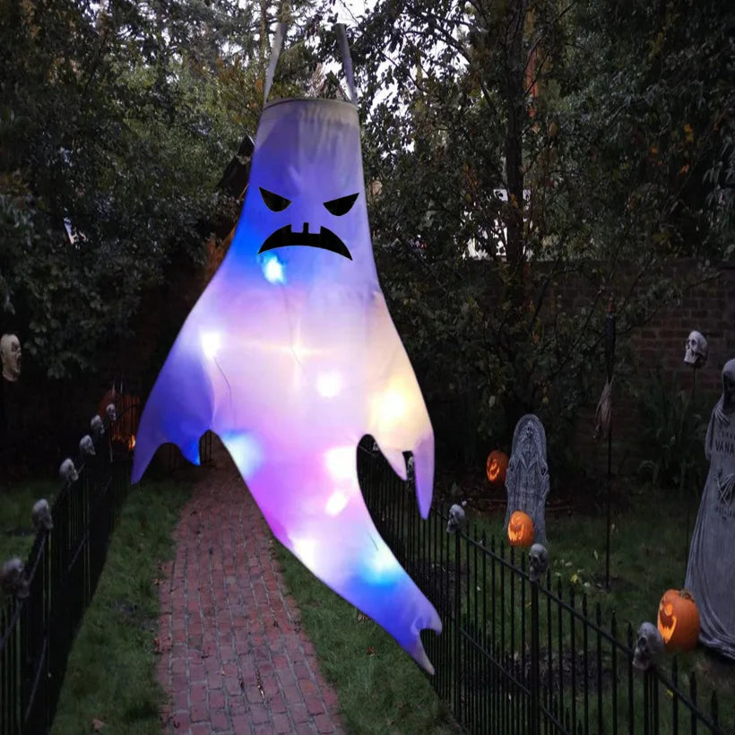 Halloween LED Large Outdoor Hanging Ghost Lights Halloween Party Decoration DIY Emoticons  Glow Ghost Lights Horror Props Bar