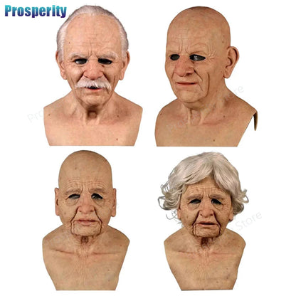 Elderly Woman Man Mask Wrinkle Full For Head Mask Grandpa/Grandma s