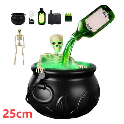 Witch Bowl Spooky Witch Mist Maker Floating Bottle Black Plastic Cauldron & Skeleton  Decor LED