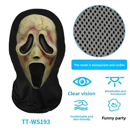 Digital Print Halloween Skeleton Death God Mask Scary Terror Prank Face Covering Mask Home Decoration Party Accessory