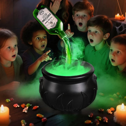 Witch Bowl Spooky Witch Mist Maker Floating Bottle Black Plastic Cauldron & Skeleton  Decor LED