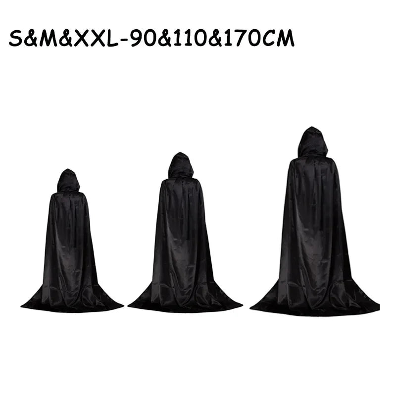 Halloween Party Cloak Cosplay Dress up Costume Kids Death Cosplay Costumes Black Hooded Cloak Scary Witch Devil Role Play