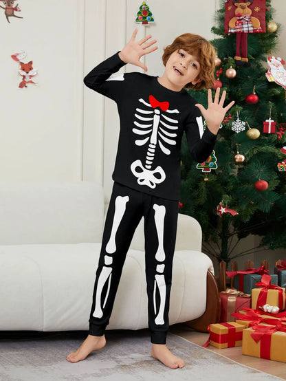 Happy Halloween Family Matching Outfits Skeleton Print Parent-child