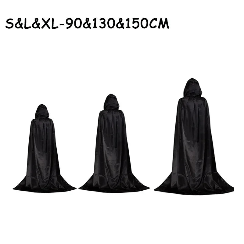 Halloween Party Cloak Cosplay Dress up Costume Kids Death Cosplay Costumes Black Hooded Cloak Scary Witch Devil Role Play