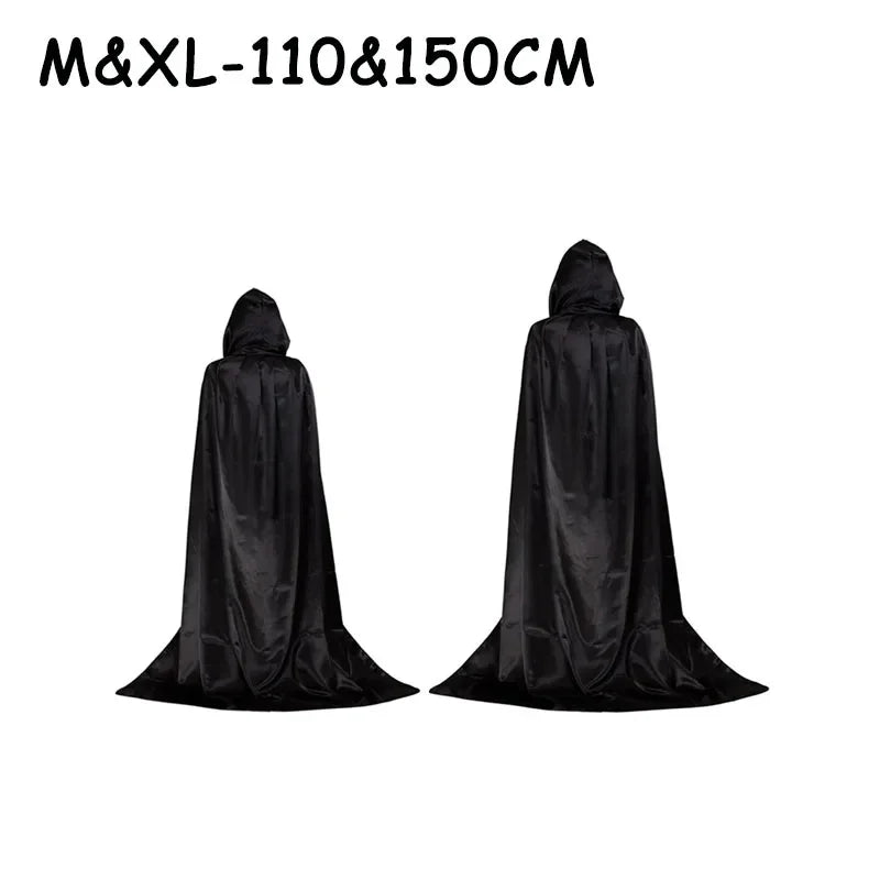 Halloween Party Cloak Cosplay Dress up Costume Kids Death Cosplay Costumes Black Hooded Cloak Scary Witch Devil Role Play