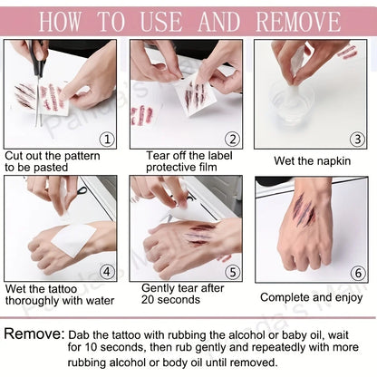 10pcs 3D Fake Scar Tattoos Sticker Body Face Realistic Scab Temporary Tattoos Halloween Horror Wound Bloody DIY Makeup Stickers