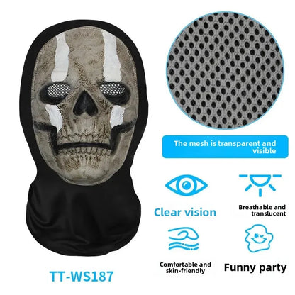 Digital Print Halloween Skeleton Death God Mask Scary Terror Prank Face Covering Mask Home Decoration Party Accessory