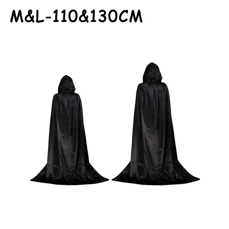 Halloween Party Cloak Cosplay Dress up Costume Kids Death Cosplay Costumes Black Hooded Cloak Scary Witch Devil Role Play